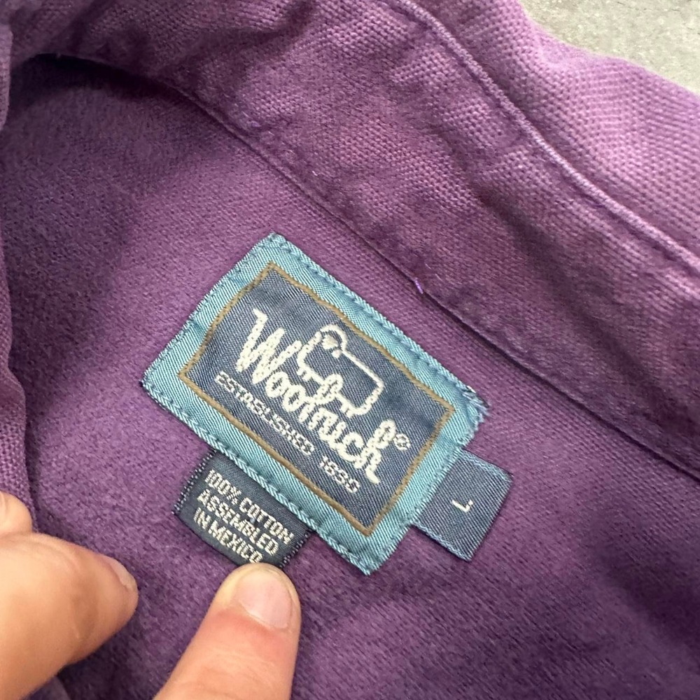 Vintage Woolrich Purple Chamois Shirt Distressed Thrashed Grunge Raw Hem Sz Lrg - Picture 4 of 6